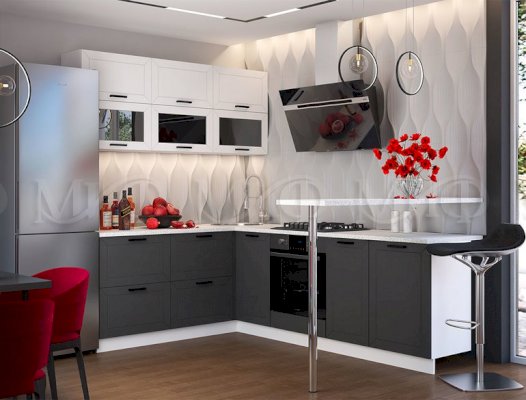 Модульная кухня Монако Белый снег софт/Графит софт (Миф)
